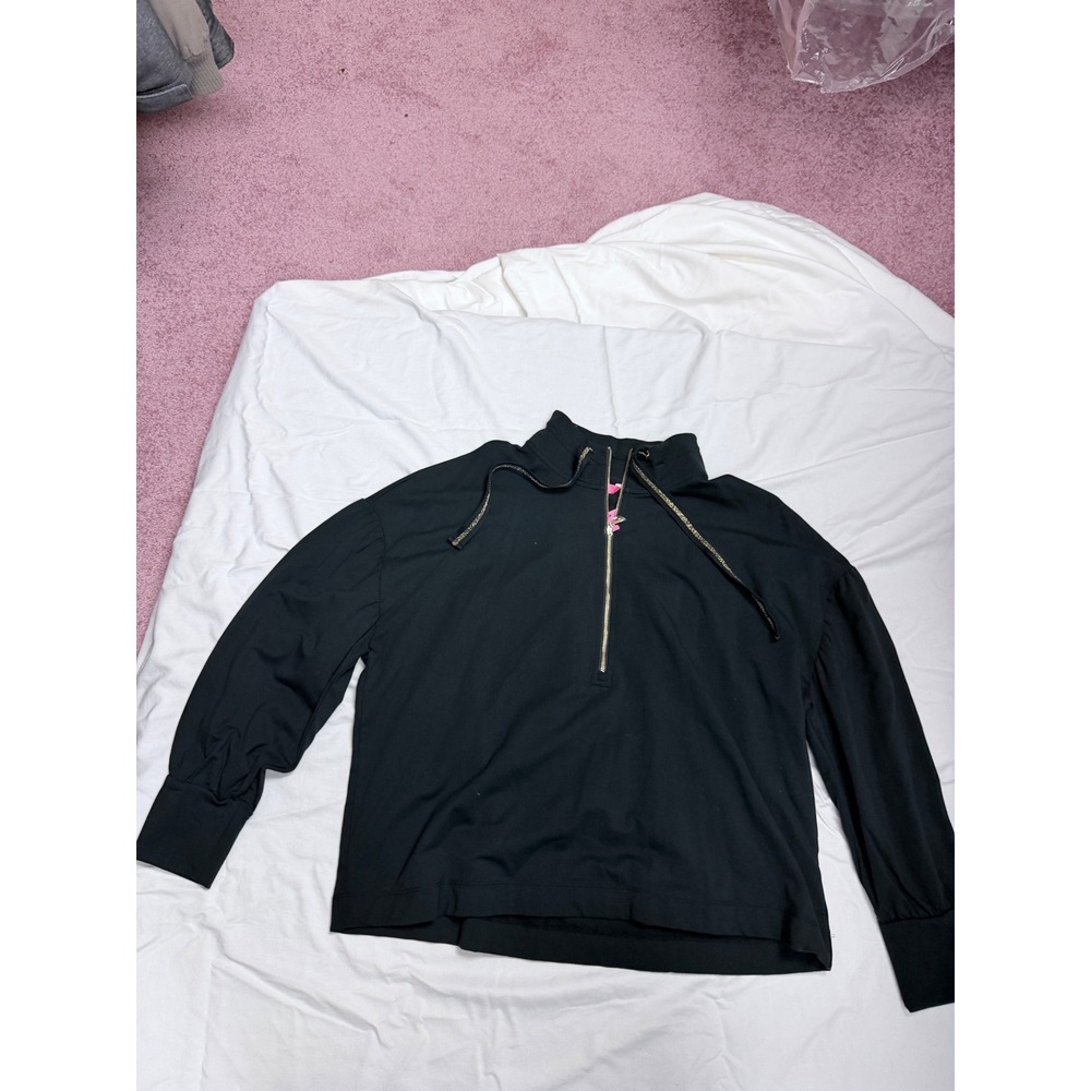 Lilly Pulitzer Womens Black Quarter Zip Pullover Gold Detail XL NEW